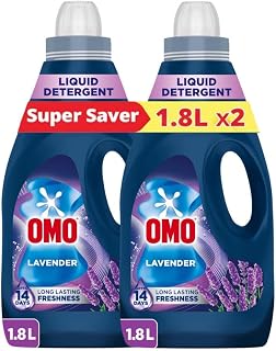 OMO Liquid Laundry Detergent, Lavender, Touch of Comfort, 1.8L (Pack of 2) | Washing Liquid, Improved Formula For Up to 100% Stain Removal in 1 Wash, Long-Lasting Freshness Up to 14 Days