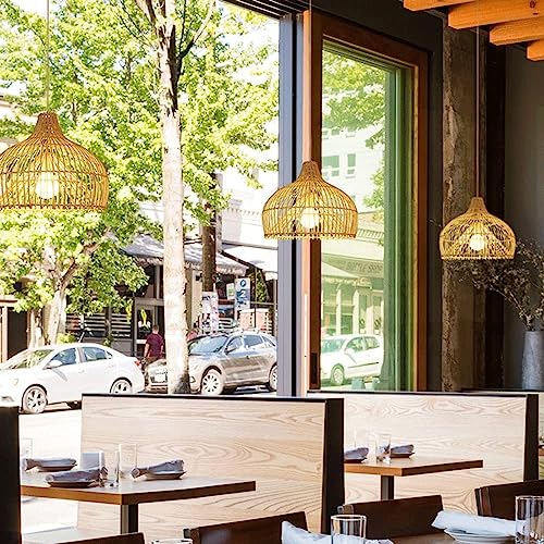 Lustre en rotin double 45cm suspension rustique pour restaurant