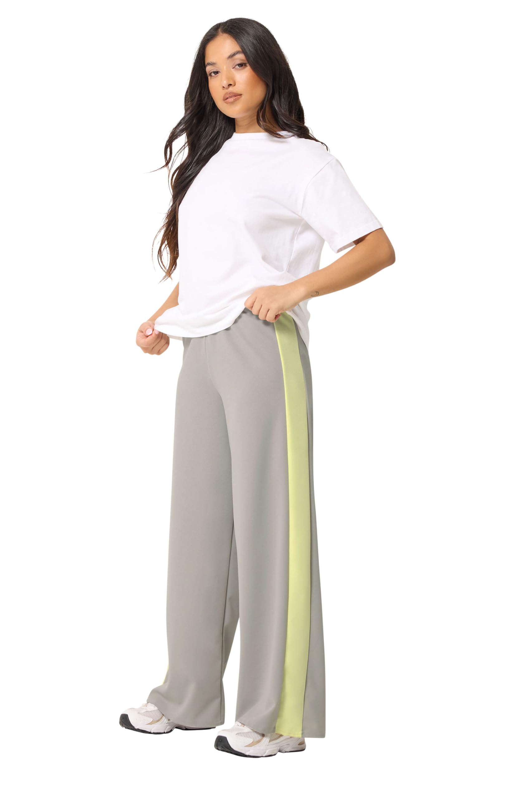 PixieGirl Women's Petite Scuba Wide Leg Trousers in Light Grey | Size: 8S