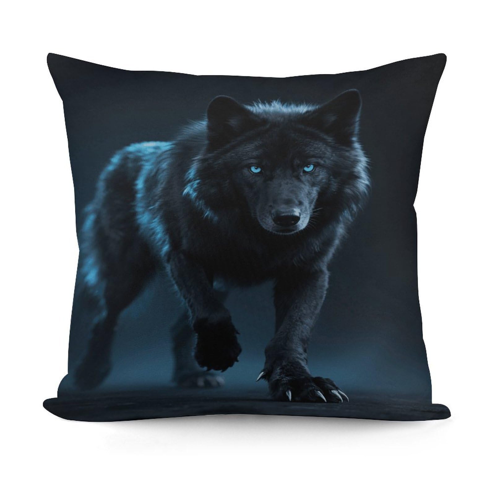 VstaDank Cool Cyan Black Wolf Throw Pillow Cover Soft Square Cushion Cover Art Artwork Pillow Covers Mordern Couch Pillow Covers Decorative Cushion Case for Chair Couch Bedroom Living Room