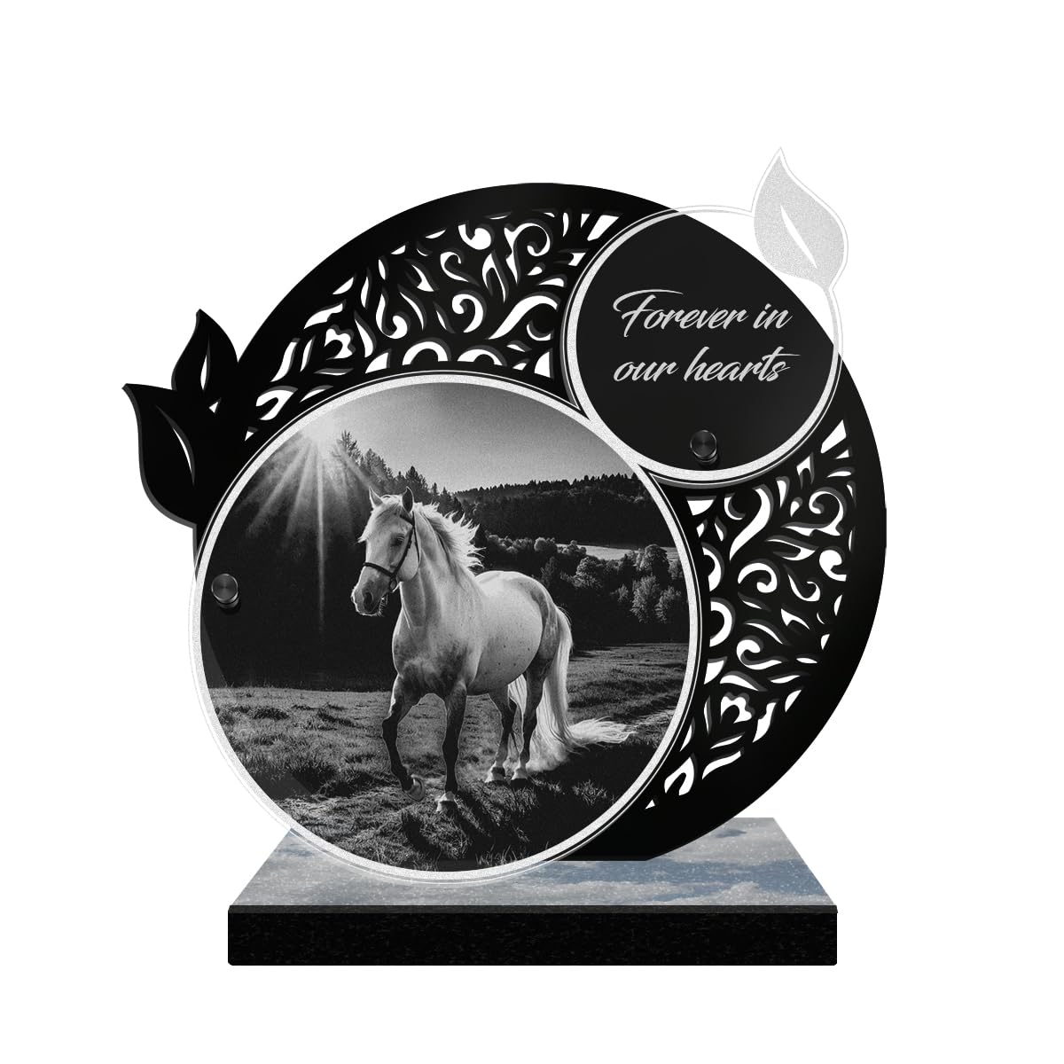 ETERNEL - Personalized Lace Memorial Plaque - Horse, Horses, Riding, Rider - Customizable text, laser-engraved memorial plaque for tribute, cemetery plaque funeral ceremony