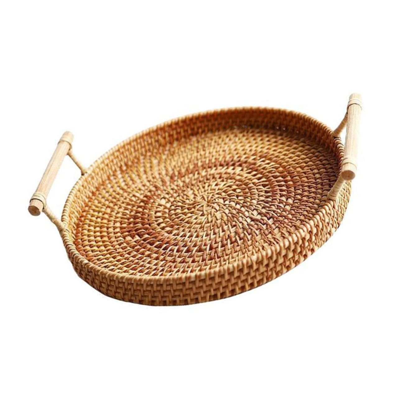 GRIRIW 1pc Pastry Plate Rattan Bread Basket Food Serving Tray Woven Food Tray Snacks Rattan Basket Decorative Tray Dessert Plate Serving Tray Round Fruit Storage Basket Rattan Tray Brown