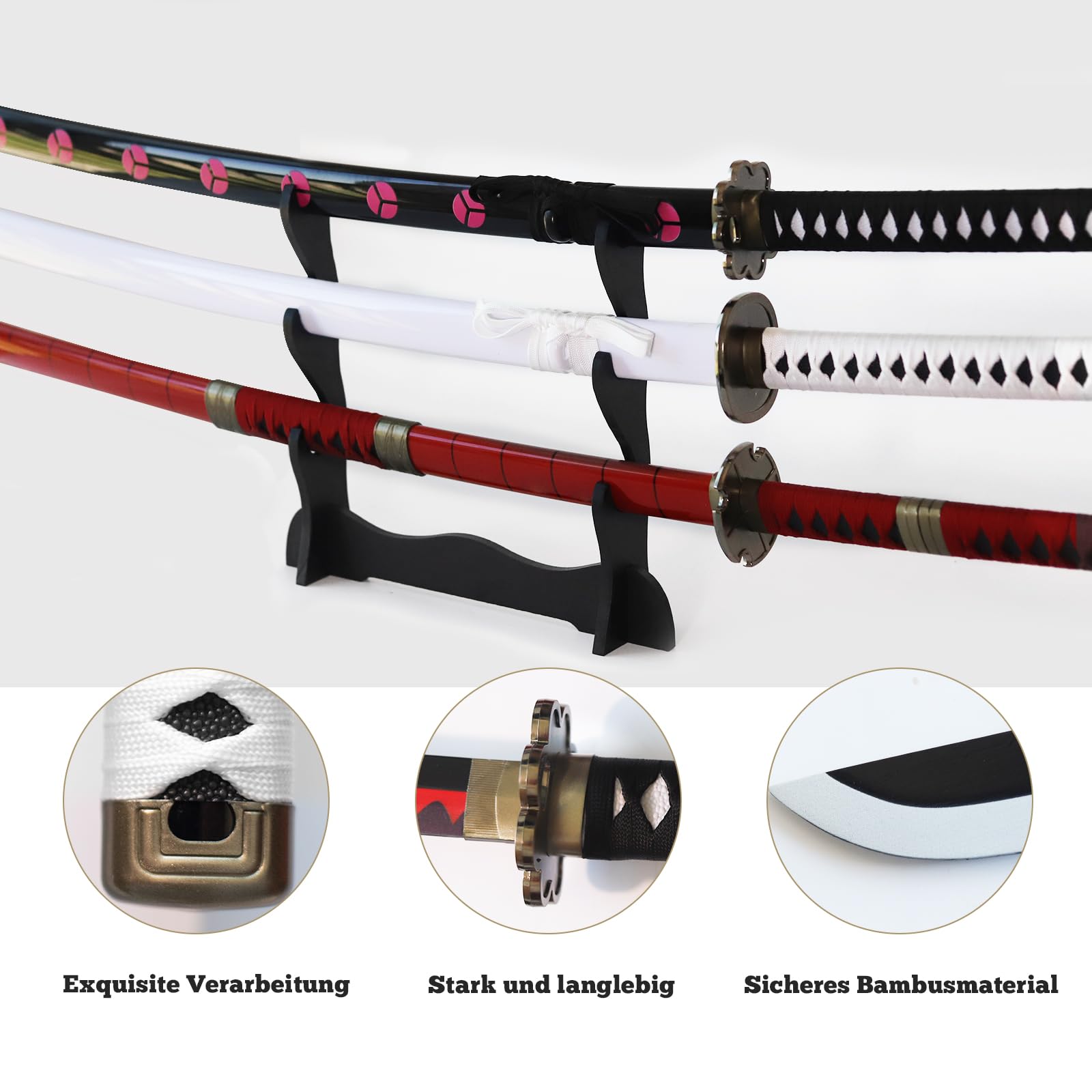 Bambus Cosplay Anime Katana Schwert,Zoro Katana mit Scheide,Holz Katana,Zorro Schwert für Rollenspiele Dekorationen and Geschenke (Kitetsu/Shisui/Wado Ichimonji)