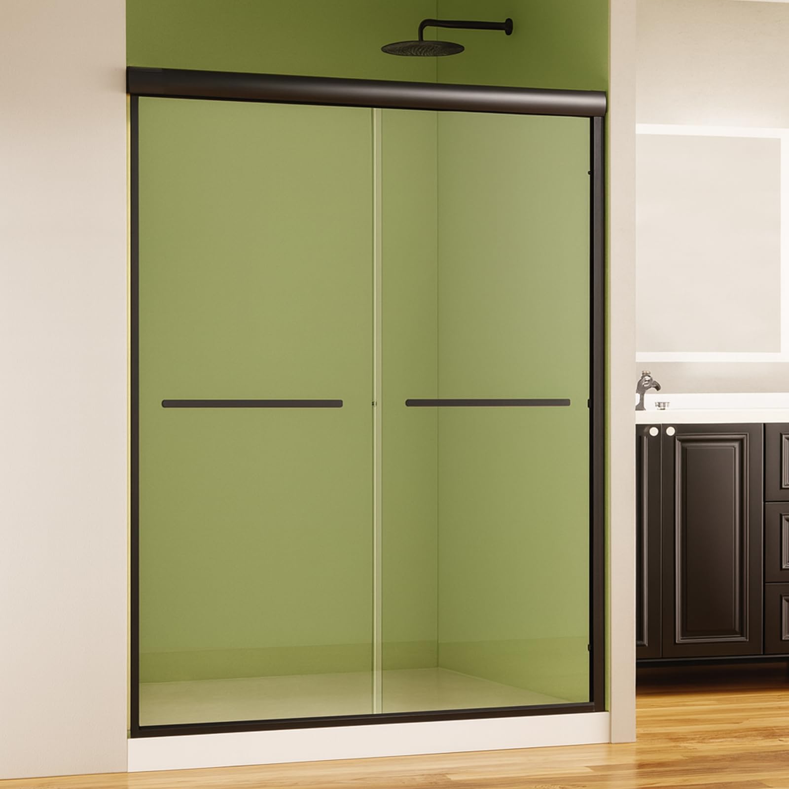 Photo 1 of KisaTub Shower Door, 50–54 in W x 72 in H Sliding Glass Shower Door, Matte Black Aluminum Frame, 1/4 in (6mm) High-Strength Tempered Glass, for Walk-in Showers