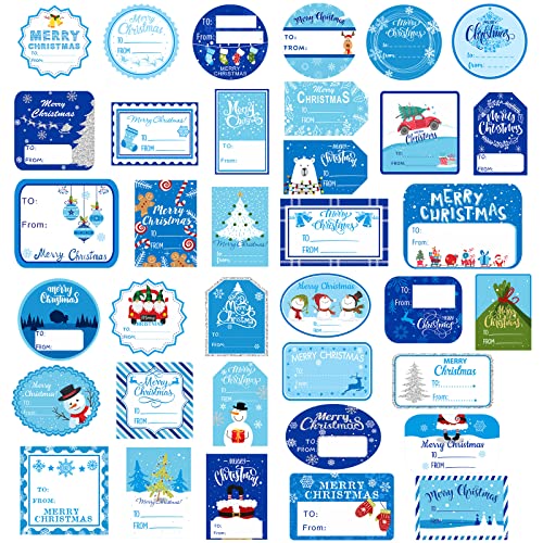 Marspark 144 Pcs Christmas Name Tags Stickers Blue Xmas Labels Stickers