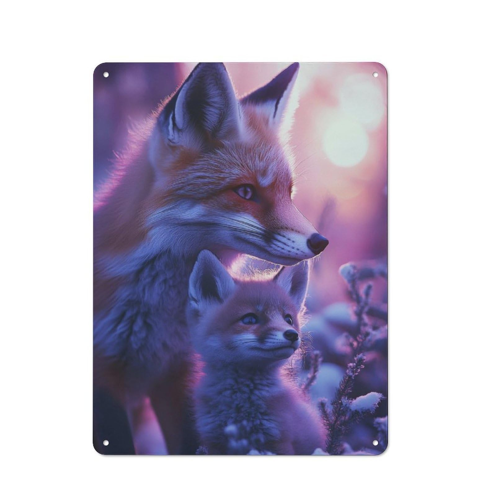 Junmoney Fox Family Sunset Tin Wall Plaque 40X30cm With For Dining Room Or Kitchen, A Metal Wall Feature For Kitchens And Dining Spaces