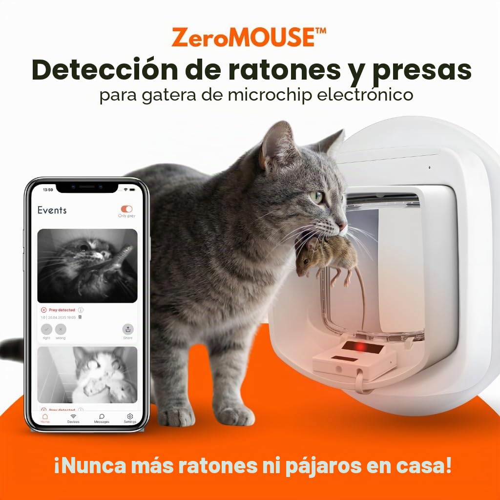 ZeroMOUSE 2.0 – Extensión para gatera con Microchip | Puerta para Gatos con Detector de presas (Ratones y pájaros) + Lectura de Chip | App incluida