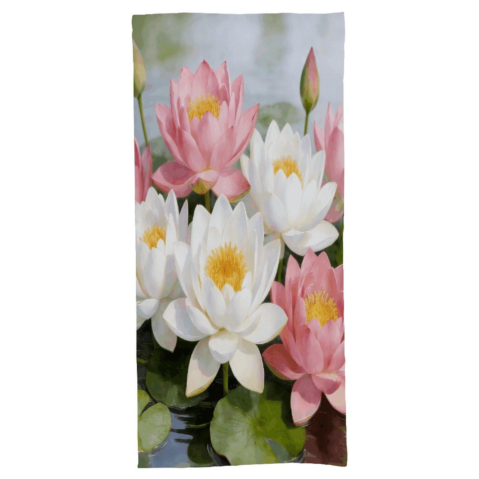 Fodpand Style Clear Pond Lotus Rhythms Bath Towel, Highly Absorbent & Quick Drying Beach Towel, Compact & Lightweight Pool Towel For Bathroom, Beach, Pool, Gym, Spa, And Hotel Use