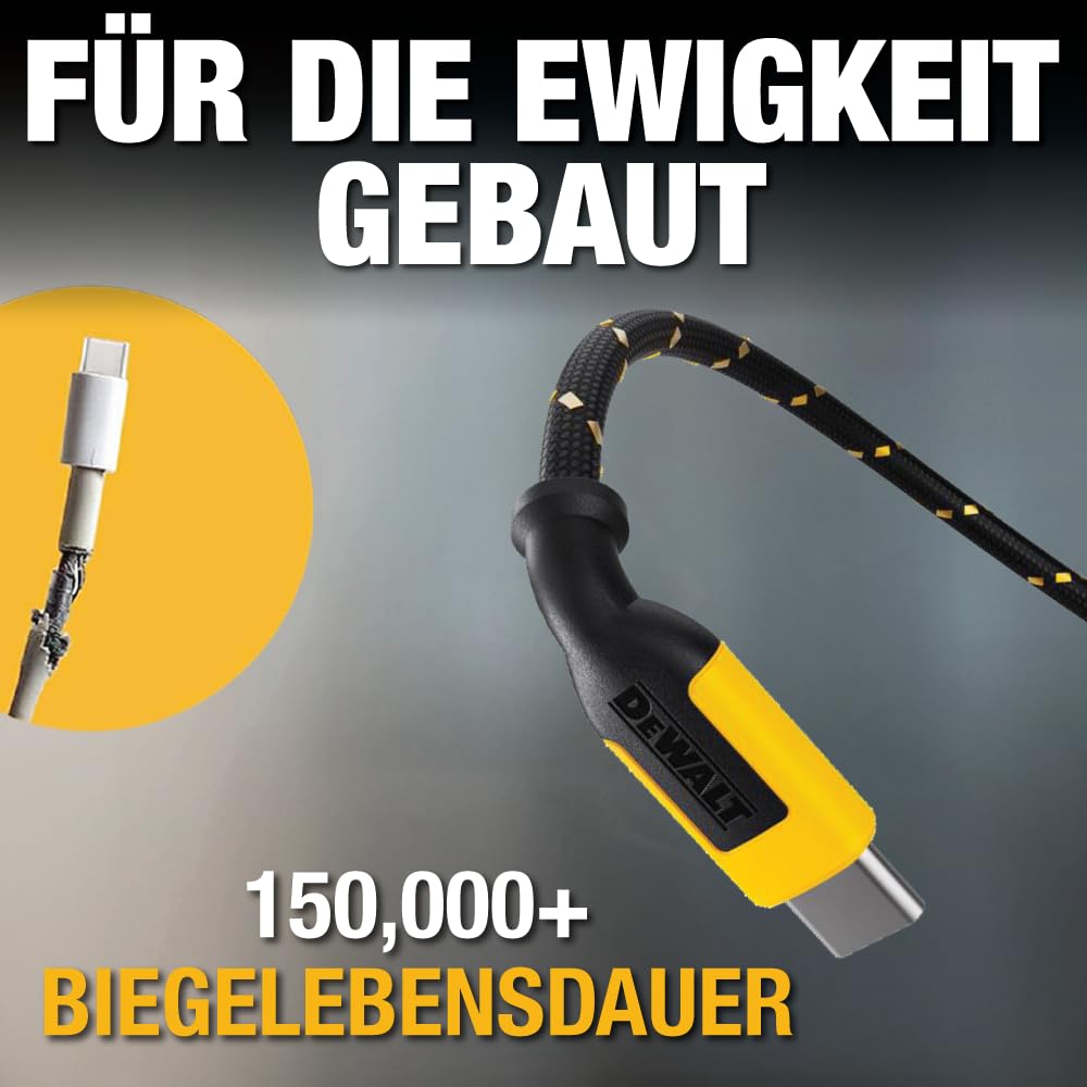DEWALT Heavy Duty 2er-Pack USB-C zu Lightning Kabel 1,2 m, Apple MFi Zertifiziertes iPhone Schnellladekabel, Kompatibel mit iPhone 14/13/12/11/Pro Max/XR/XS/8