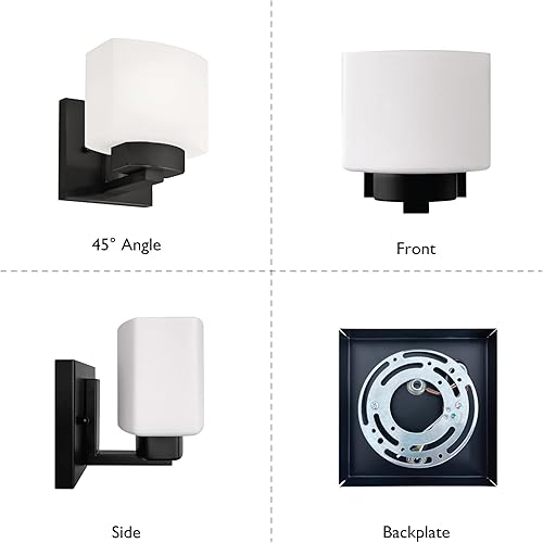 Miniatura 6 de Design House Dove Creek - Aplique de pared, regulable, construcción de acero, vidrio esmerilado, para pasillosdormitoriosbaños, negro mate, 6.0