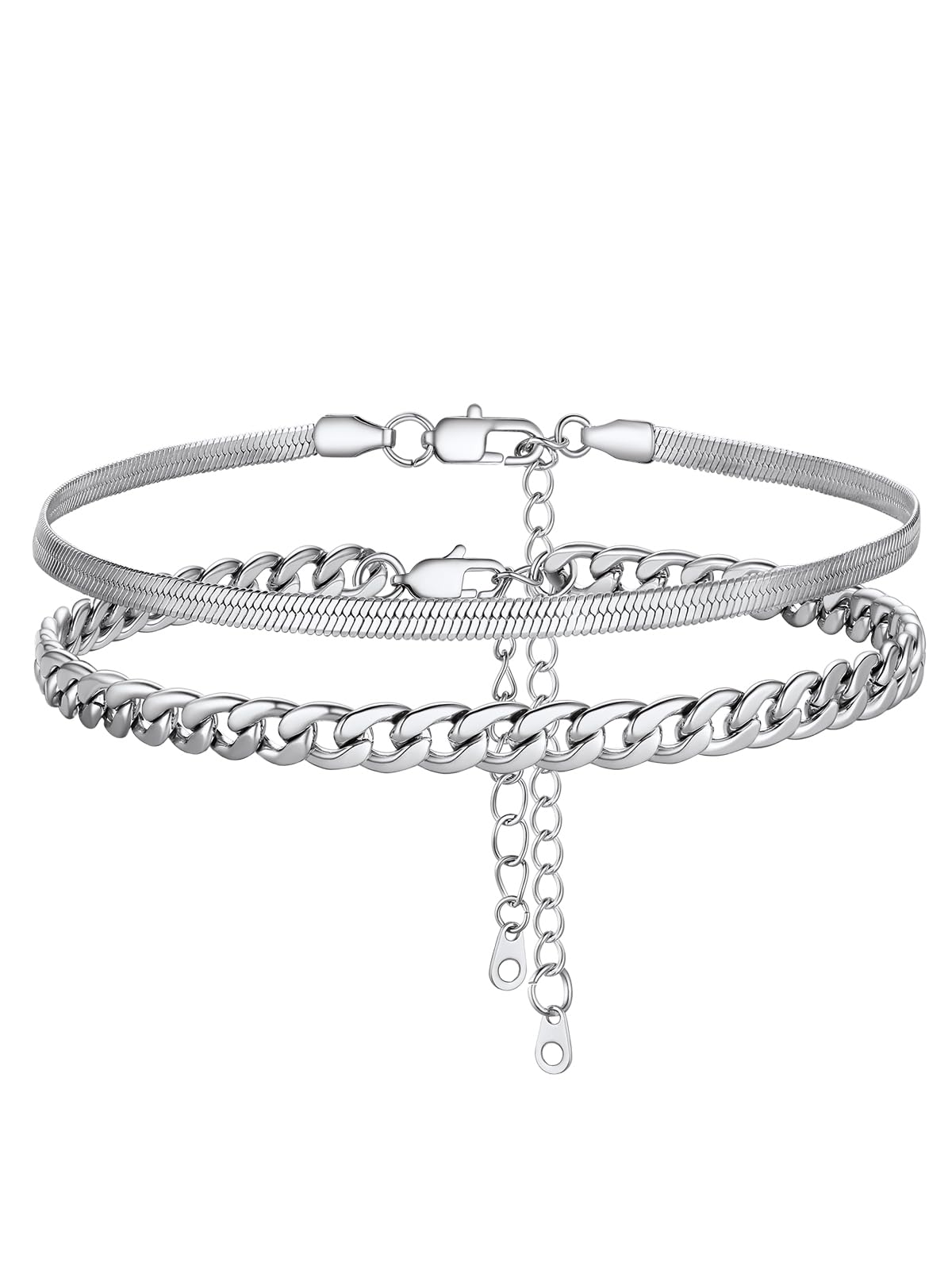 FOCALOOK Anklet Bracelets Set for Women, Plus Size Chain Anklet 8.5-10.5"