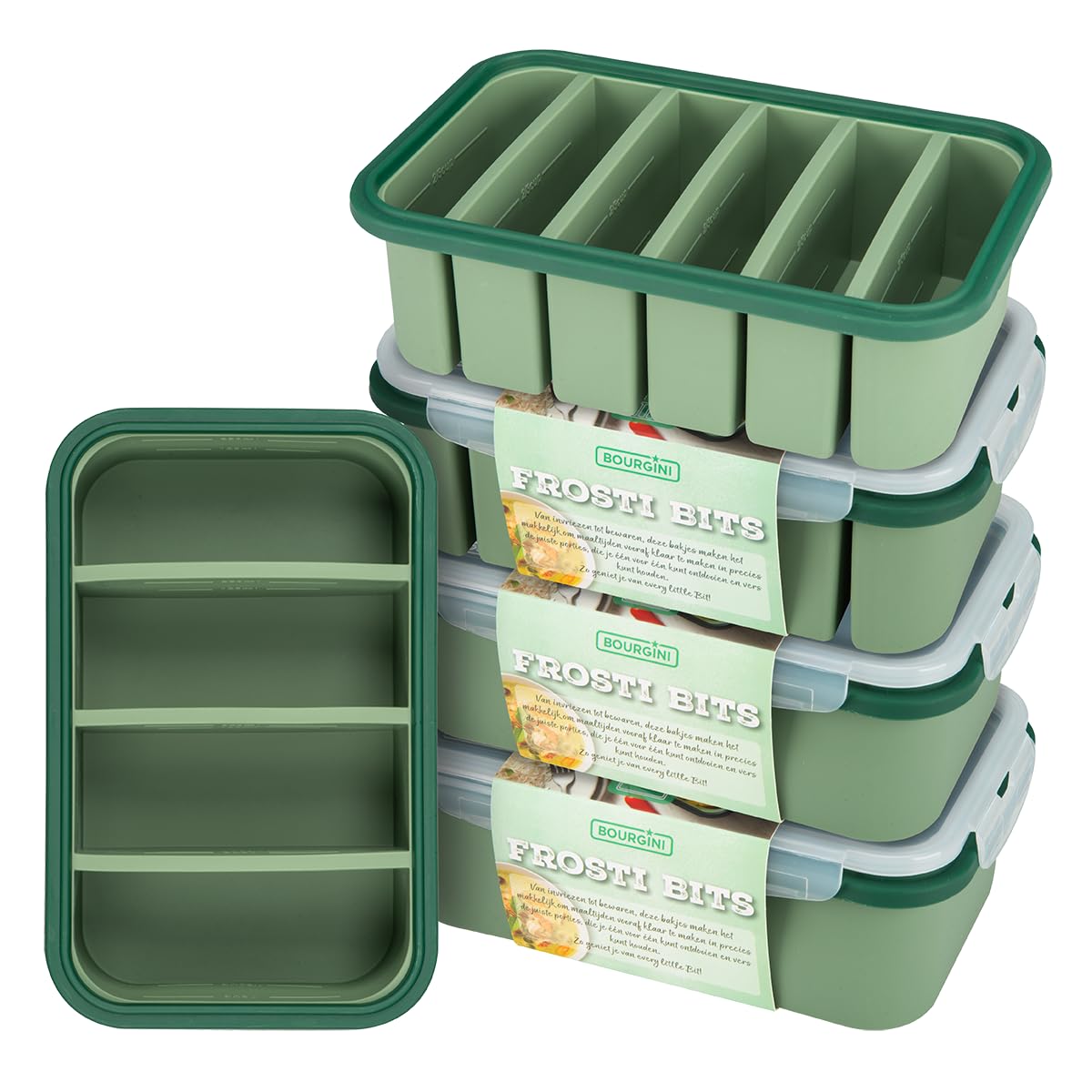 BOURGINI Frosti Bits – Frischhaltedosen Set (Duplo Dinner) – 5teilig Silikon Meal Prep Container – Auslaufsicher – BPA-frei