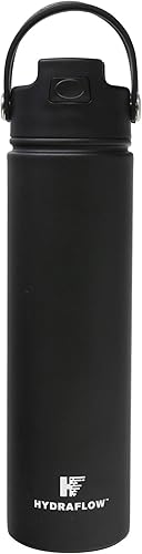 Miniatura 10 de Hydraflow Hybrid - Botella de agua de triple pared aislada al vacío con pajilla abatible (34 onzas, blanco polvo), termo de metal de acero