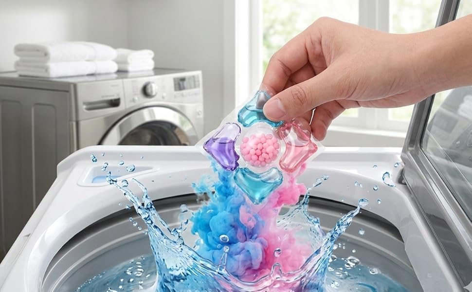 Image of 30 Pods 5-in-1 Dissolvable Magic Laundry Pods | Tough Stain Fighter for Top & Front Load Machines | Floral Aroma | Eco-Friendly | 1 Pod = 1 Wash for 5-7kg Loads (30 Pcs Podss)
