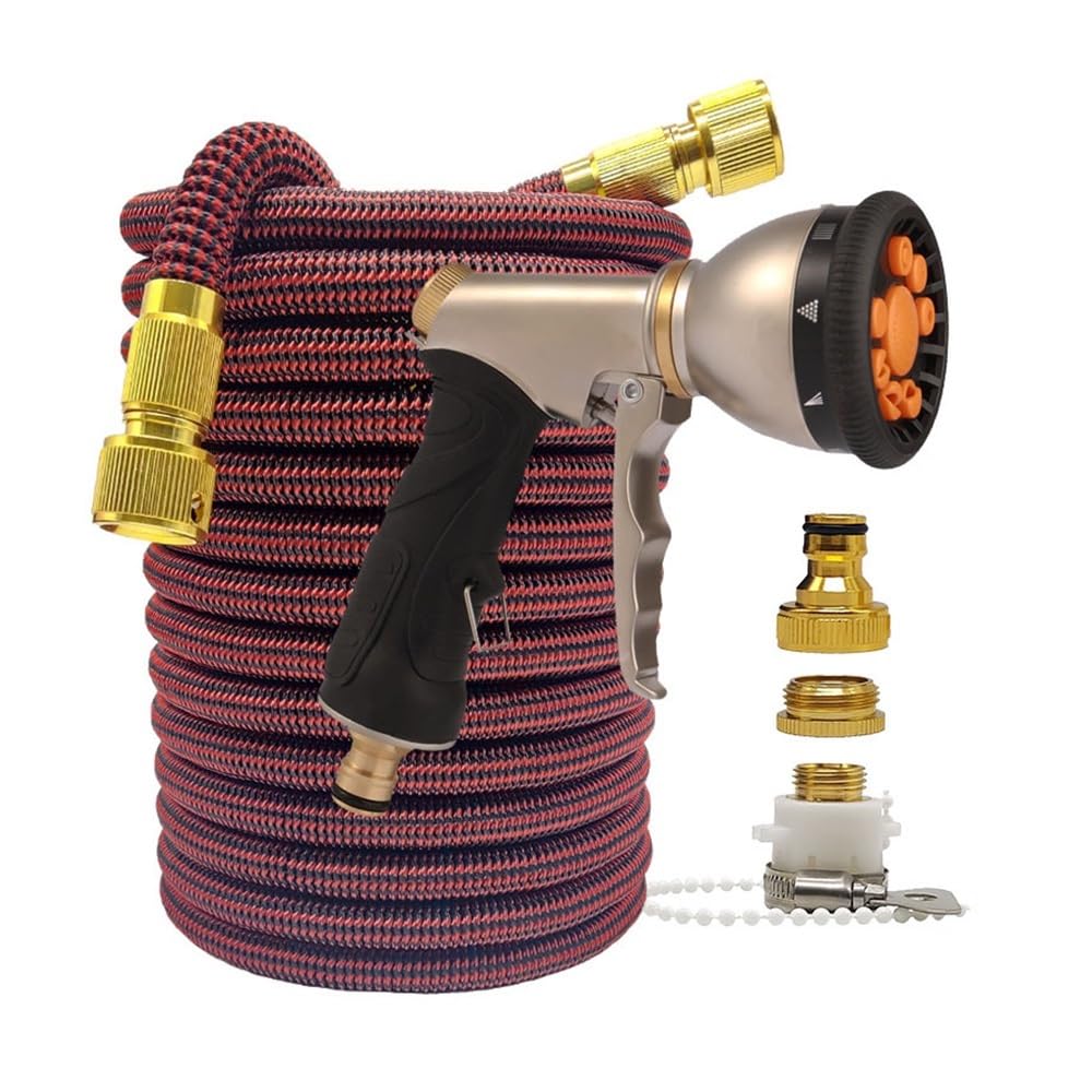 Miunihuooo High Pressure Garden Water Hose Expandable Flexible Stripes Pipes(Hose with gun 4,50ft)