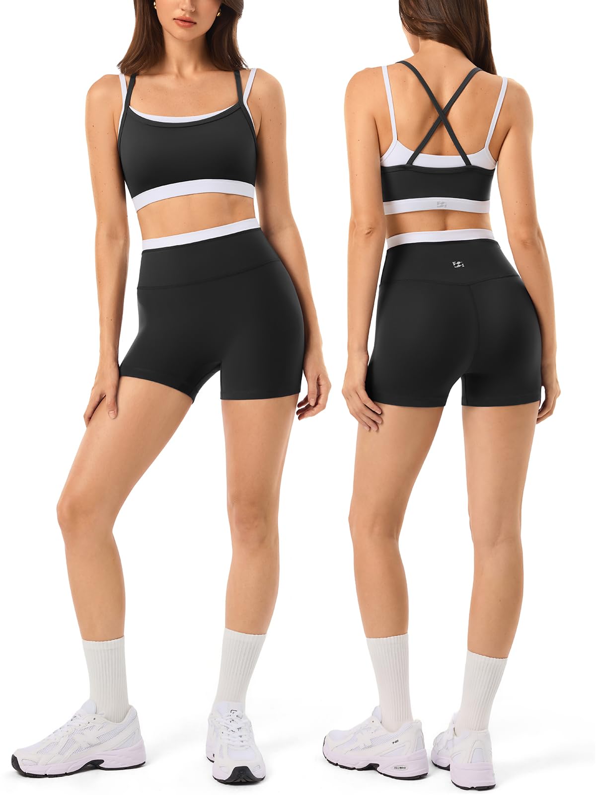 INNO MINT Double Layer Sports Bra and Athletic Shorts Set