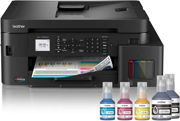 Brother INKvestment Tank 980 Wireless and Ethernet Color Inkjet All-in-One Printer with Multipurpose Tray | Includes up to 3 Years of Ink in-Box(1) and 3-Year Limited Warranty(2) (MFC-T980DW)