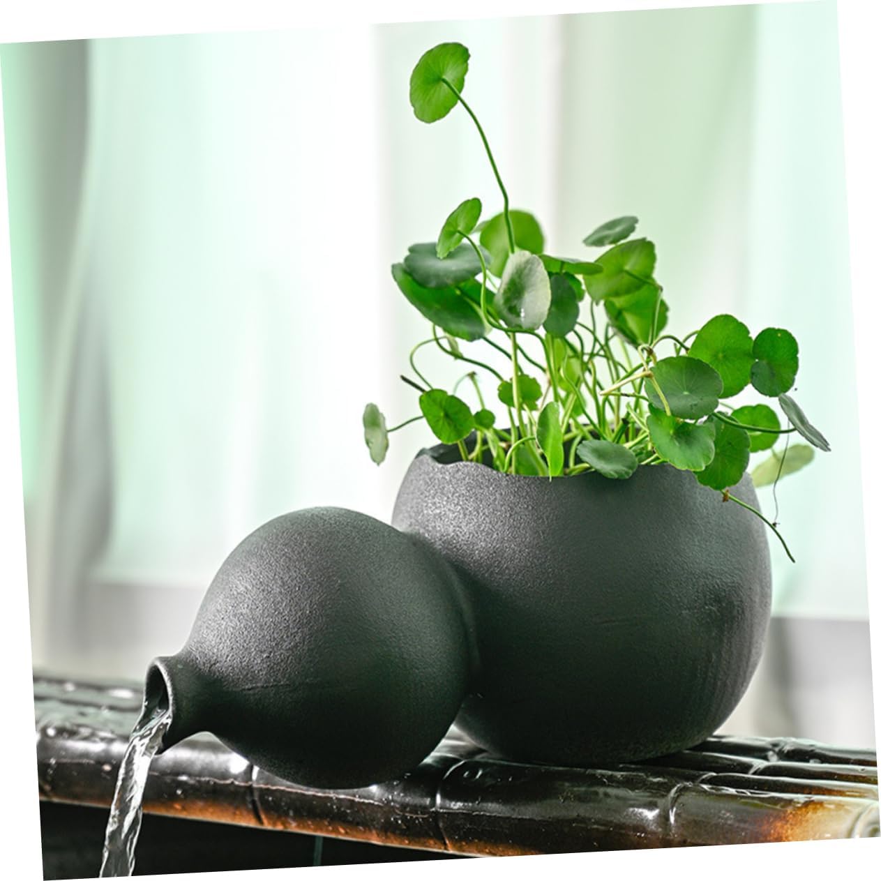 Ceramic Gourd Water Fountain for Indoor Decor Circulating Waterfall Jar Relaxing for Home and Garden No Pump Required for Seasons