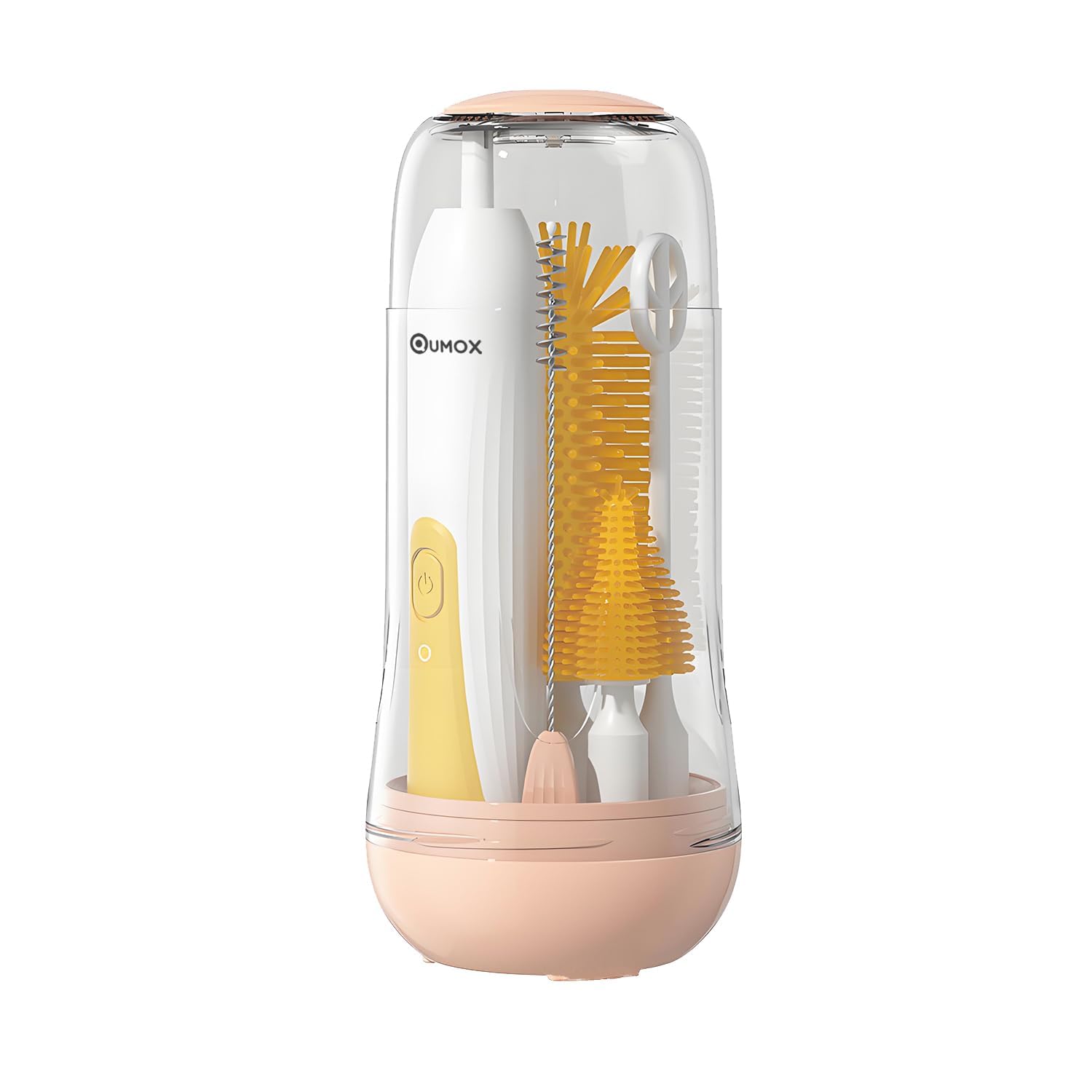 QUMOX Brosse Électrique pour Biberon Bébé, Kit de Nettoyage 6-en-1 Rechargeable USB avec Boîtier de Rangement – Brosse Motorisée pour Biberons, Tétines, Pailles, Tasses et Gobelets (Jaune)