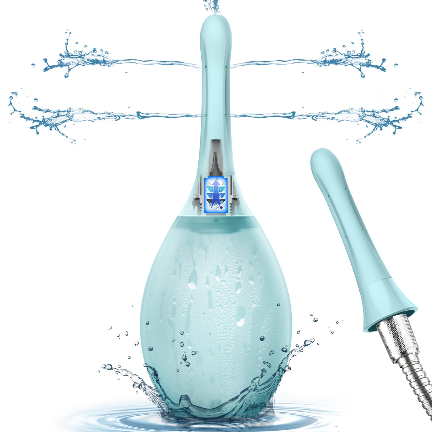 Ducha Anal Enema Limpieza Intestinal Sr. - Irrigador 245 ml Con Anti-retorno y Filtro - Conectable a Manguera de Ducha - Azul Claro Portátil