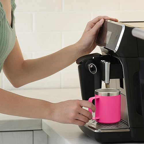 Miniatura 6 de ALOUFEA Taza de café aislada de 12 onzas con asa taza de café de viaje de acero inoxidable con tapa abatible vaso de café al vacío de doble pared