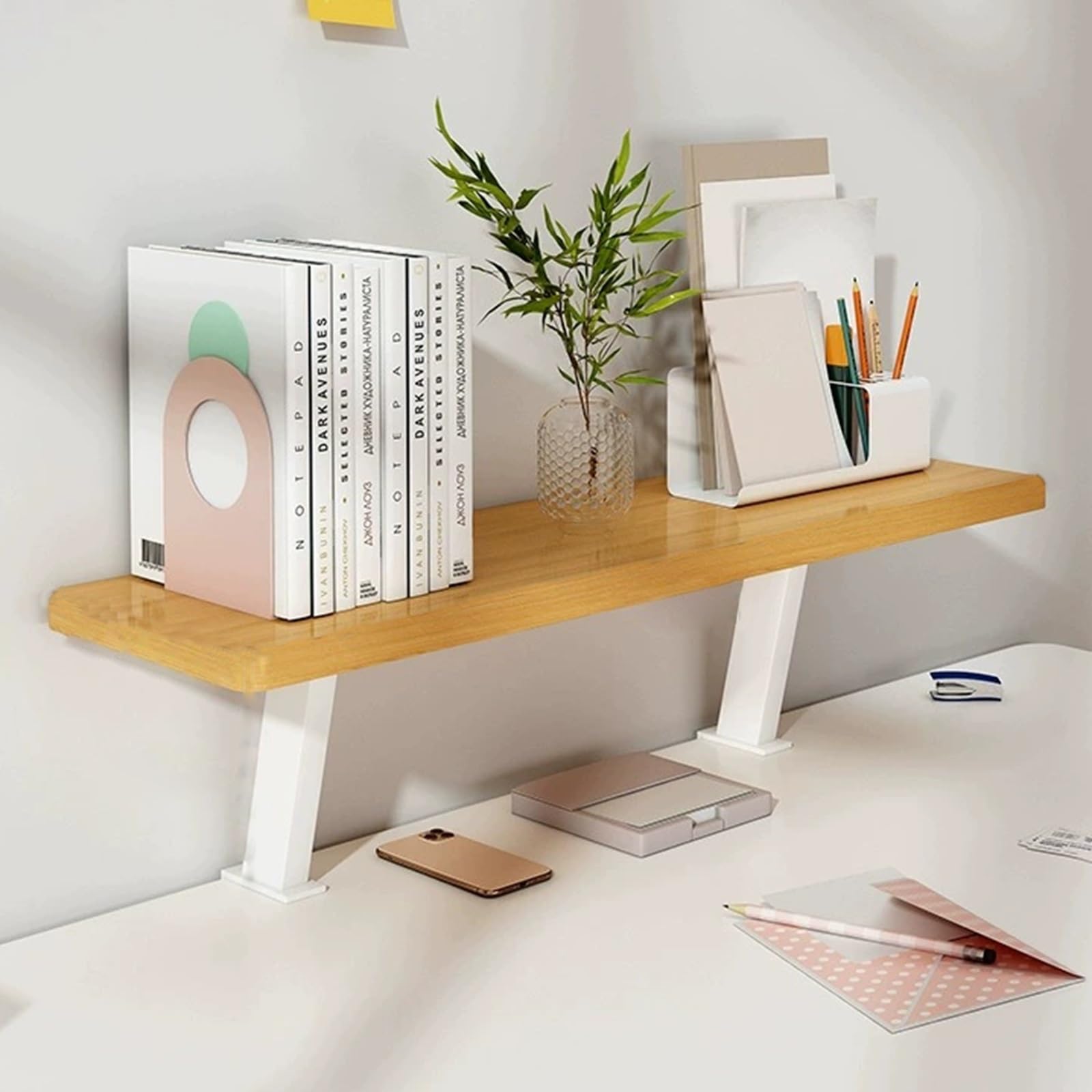Estantería de escritorio, estante de elevación con abrazadera para escritorio de computadora, solución versátil de almacenamiento de mesa