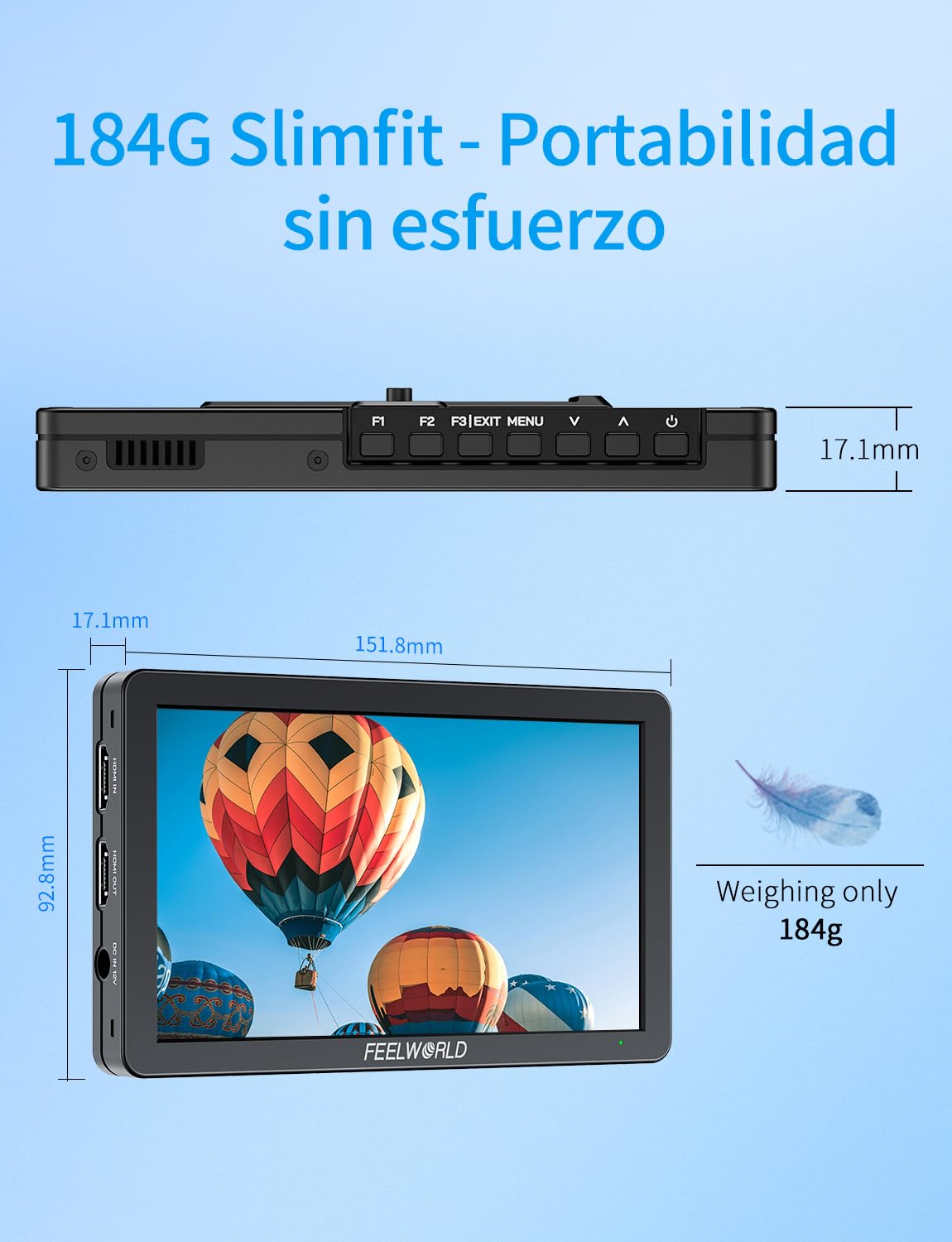 FEELWORLD T6 Monitor de Campo de 6 Pulgadas Carcasa de Aluminio con batería F550 2200mAh y Bolsa, Waveform LUT HDR 4K HDMI 1920x1080 IPS Ligero para Vloggers Fotógrafos Creadores de contenidos