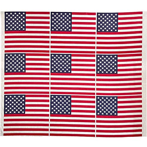 AMORNPHAN 45x40 Inch American USA Flag Patriotic Stars and Stripes Printed Cotton Fabric for Patchwork Needlework DIY Handmade Sewing Crafting Home Decoration (9 Small Flag Size 13