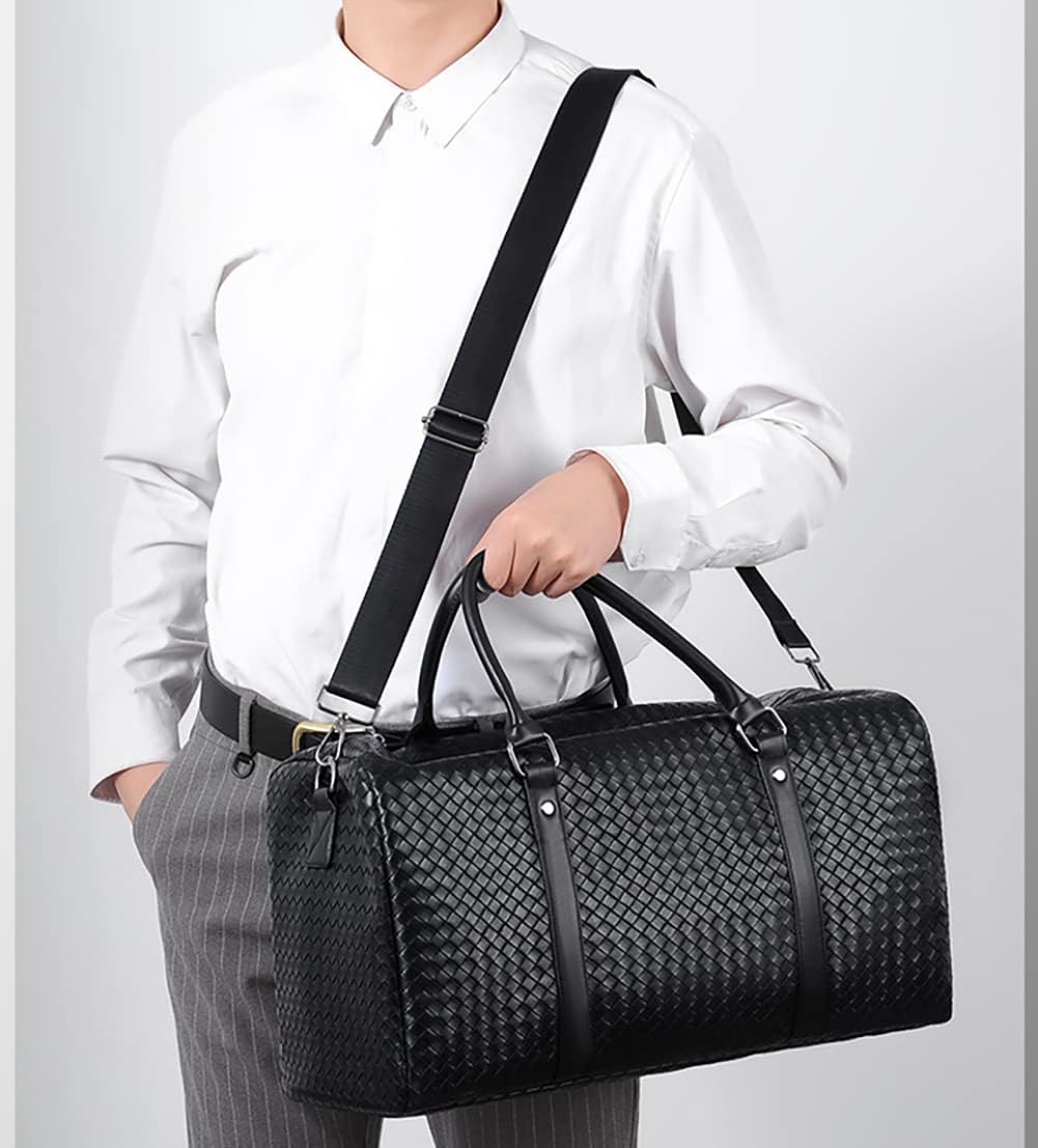 Leather Travel Duffle Bag for Men, Woven Carry On Weekender Overnight Bags for Business Sports Gym - Image 6