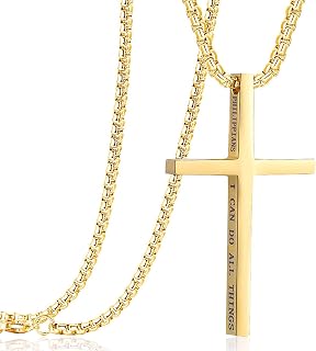Stainless Steel Cross Pendant Necklaces for Girls Boys Men Women Bible Verse Philippians 4:13 I Can Do All Things 24 Inch Chain