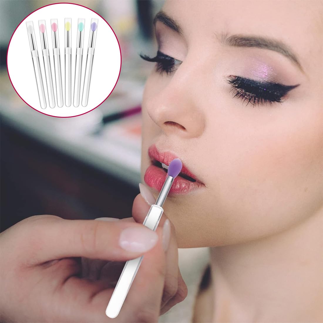 Ensemble de 6 pinceaux réutilisables pour les lèvres - applicateurs bâtonnets et brosse pour un maquillage précis et parfait des lèvres avec votre rouge à lèvres préféré.