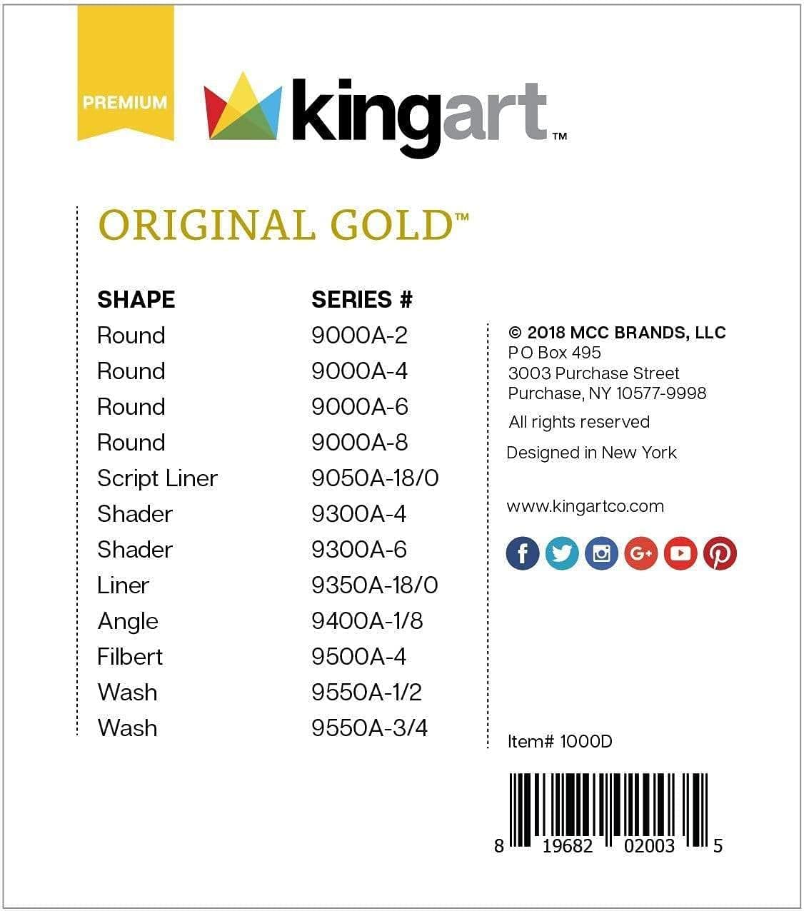 KINGART Original Golden TAKLON Acrylic Handle Set of 12 Paint Brush Set, Assorted, Black, Gold, Silver