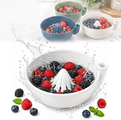 Ceramic Berry Washing Bowl,Vortex type with flow-guiding ports，White