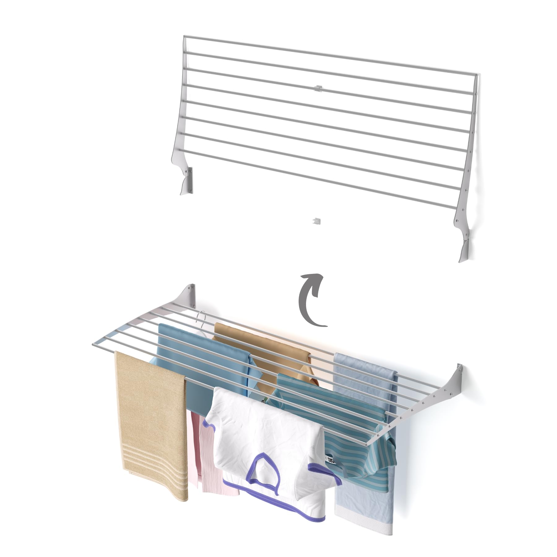 Foxydry Grey - Closing Upwards Fold, Wall Mounted Drying Rack, Vertical Drying Rack, Folding Indoor And Outdoor Aluminium And Steel 116X50x57 Cm (1X, 120 Cm)