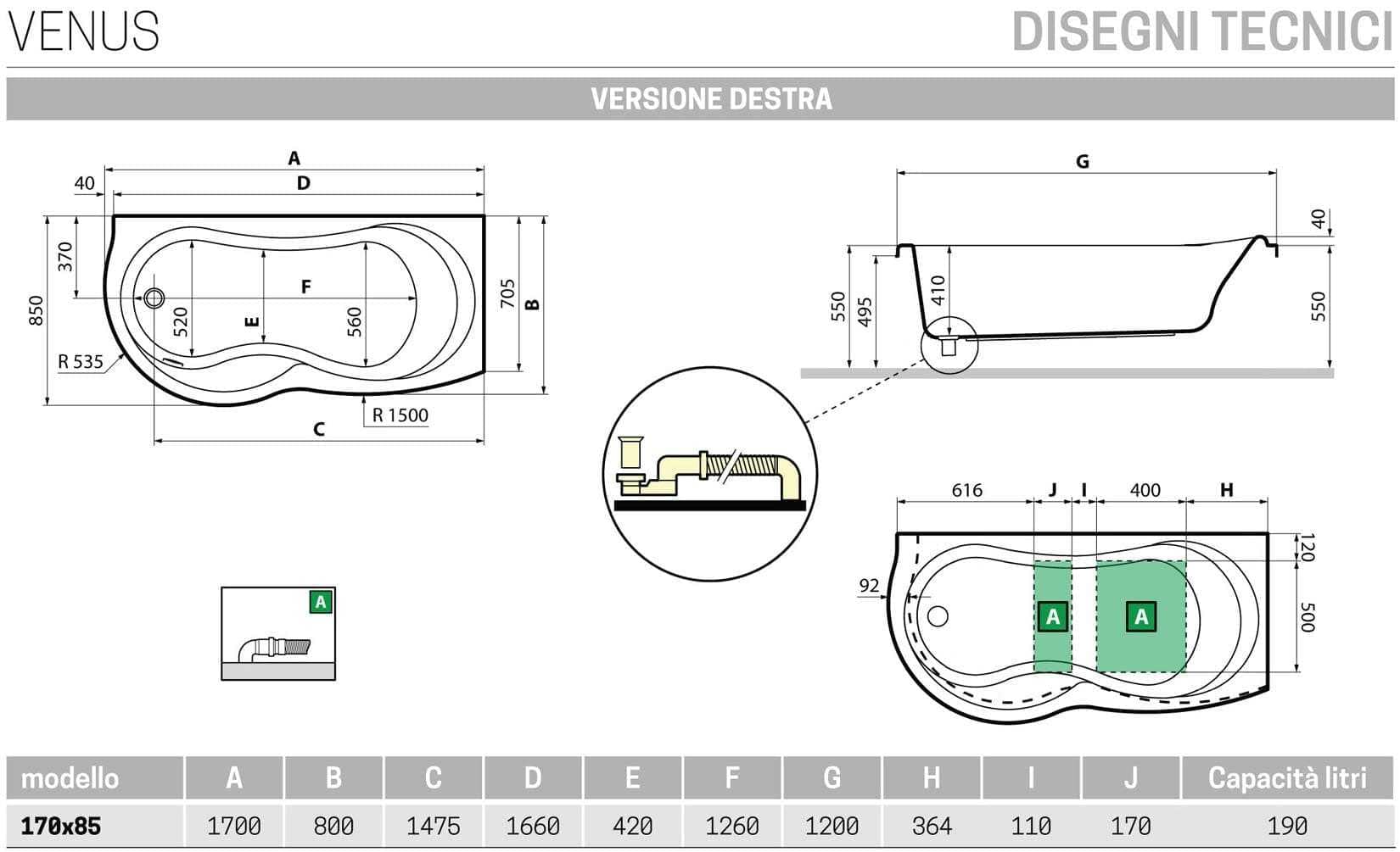 Novellini Bañera Venus empotrable (Ven117070D) blanco