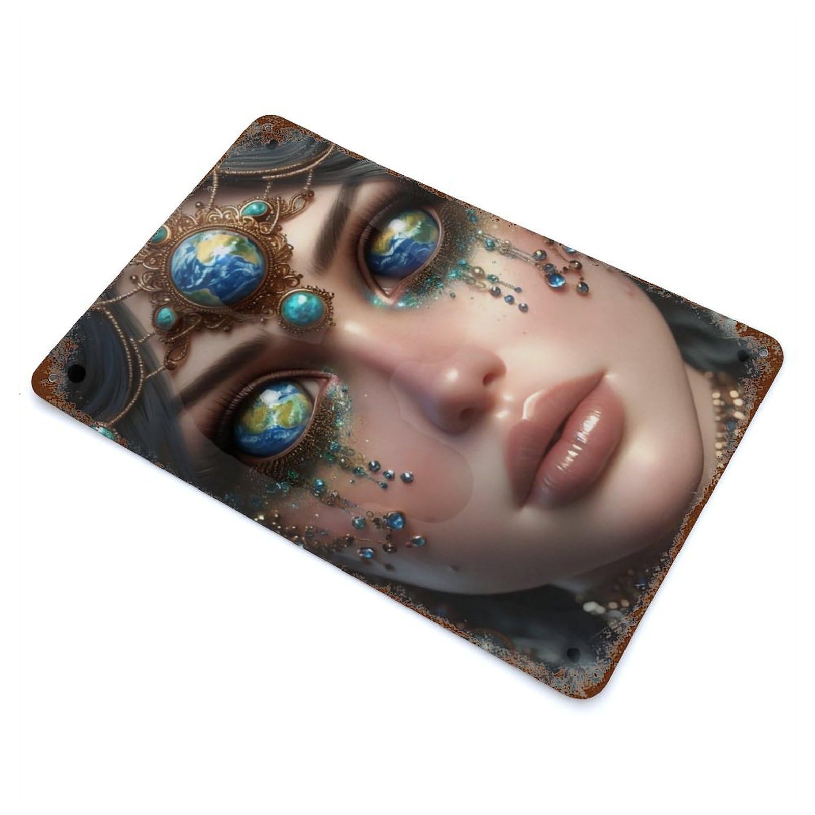 Vintage Metal Tin Sign Earth Eyes 11.8"x7.9", Industrial Home Decor for Farmhouse, Kitchen And Entryway Decor