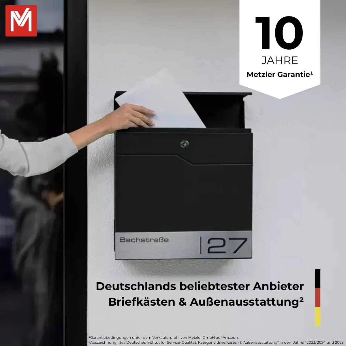 Metzler Buzón Negro para 2 Partes con Compartimento para periódicos y número de casa – Buzón de Pared con Dos Etiquetas de Nombre, Grabado láser, Resistente al Agua e Inoxidable | Albrecht