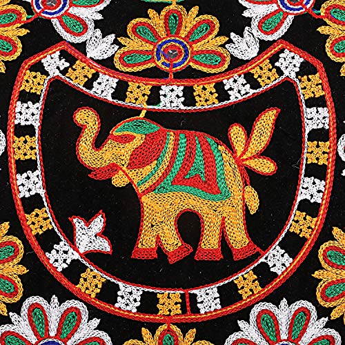 Image of Craft Trade Tote Bag for Women | Embroidered Cotton Shoulder Bag with Elephant Design & Zip Closure - 36x30x12 CM