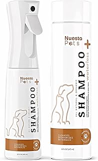 Nuesta Pets Hypoallergenic Waterless Shampoo | Oat & Aloe Formula for Dogs & Cats w/ Sensitive Skin | Easy Use 4 in 1 No-Rinse Pet Shampoo, Moisturizer, Conditioner, Deodorizer | Rinse Free Dog Bath