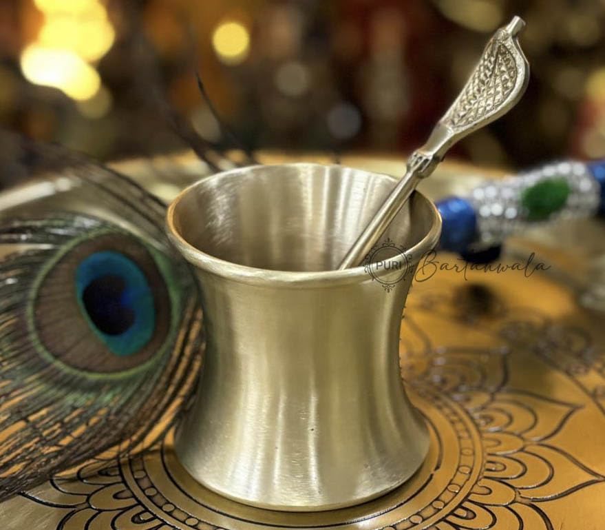 Image of Pure Brass /Pital Charnamrit Lota with Spoon (for Havan, Pooja, Paath, Surya Jal, Mandir and Yagya)