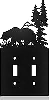 Vista 12 de Cubierta de Interruptor de Luz de Oso de Metal Alce Árbol Montaña Alce Placa de Interruptor de Luz Negra Cubierta de Enchufe de Bosque Interruptor