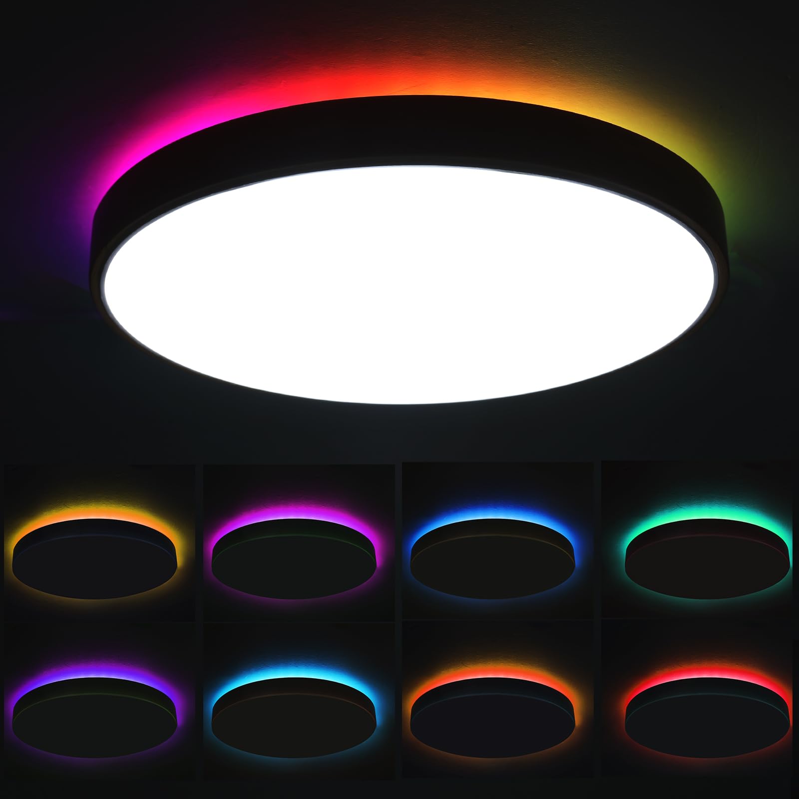 Plafoniera intelligente LED WiFi con telecomando, lampada da soffitto in legno di faggio naturale compatibile con Alexa Google Home, luce cambia colore dimmerabile per la camera da letto