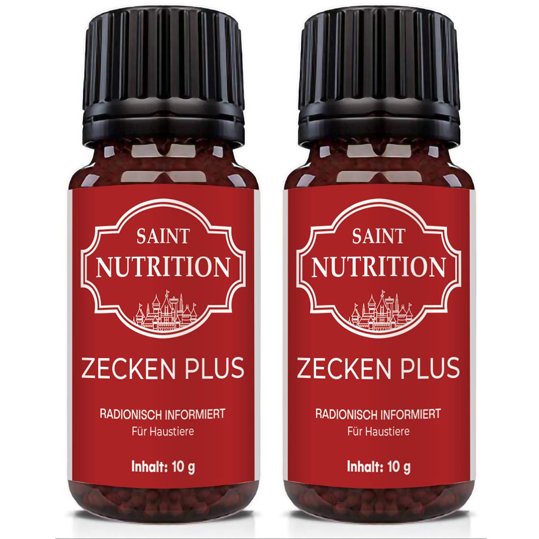 Saint Nutrition® Zecken Plus Globuli für Hunde & Katzen - Zeckenschutz Katze - natürliche Formel für Tiere - Einfache Dosierung, 10g (2 Stück)