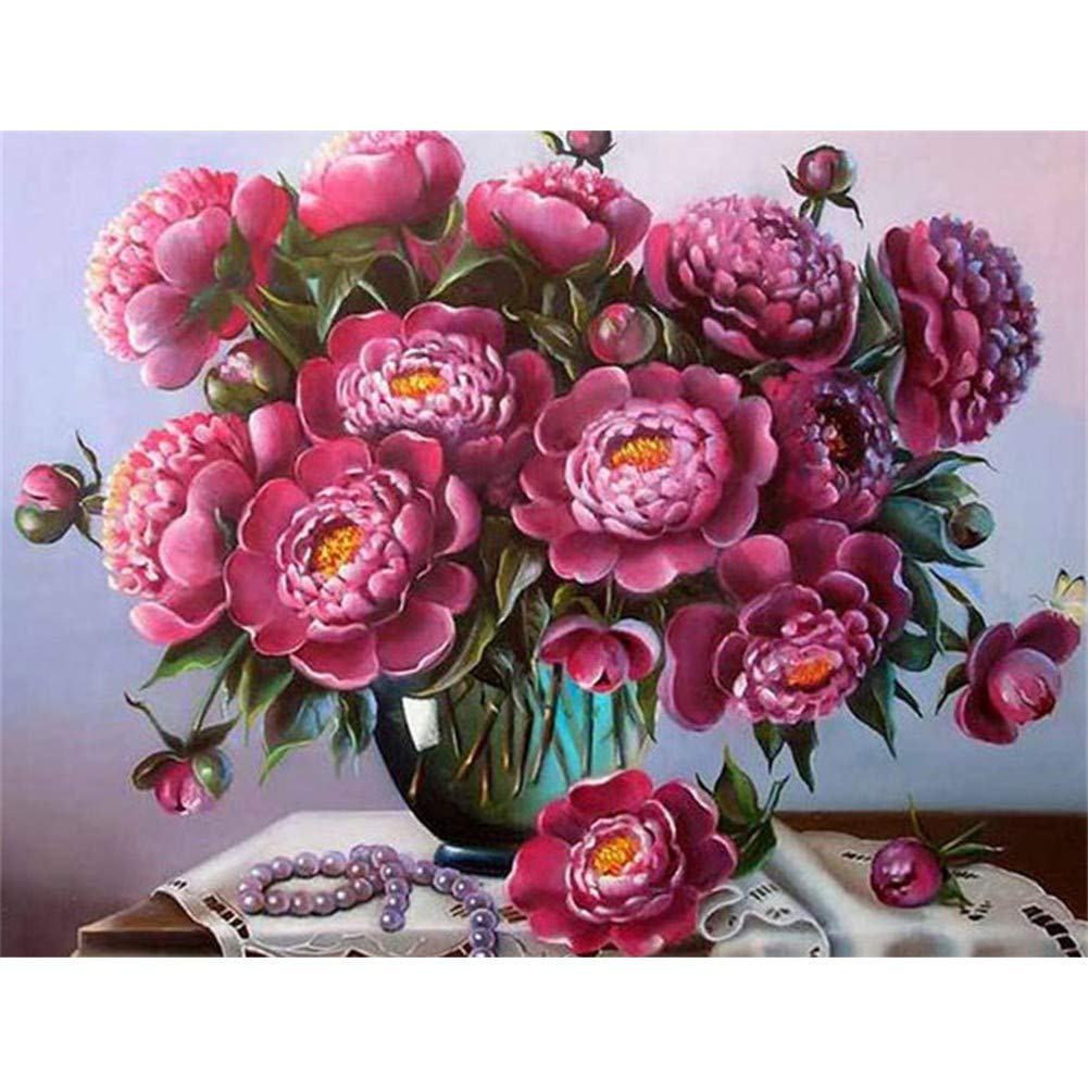 Diamant Image Cristal Strass Broderie Pivoine de 70x90cm, le Cadeau Idéal à Offrir en Famille