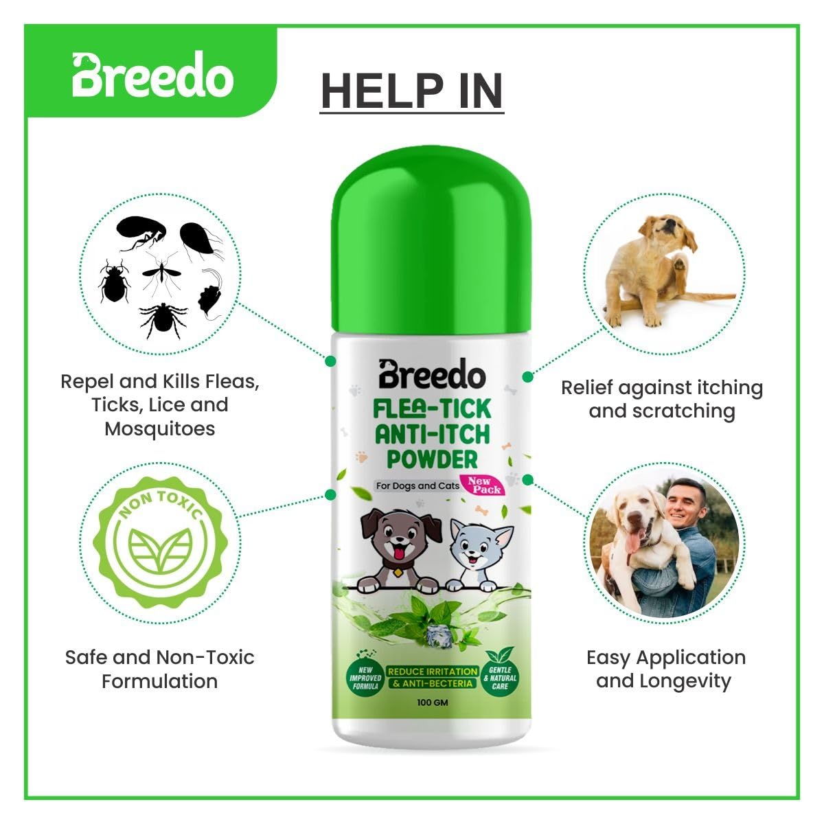 Breedo (Combo of 4) Toothpaste + Dog Shampoo + Teeth Brush + Dog Powder For All Breed Dogs Combo Kit Combo Kit for Dog| Cat| Monkey| Rabbit|Persian Cat.Dog Toothpaste| Dog Teethbrush