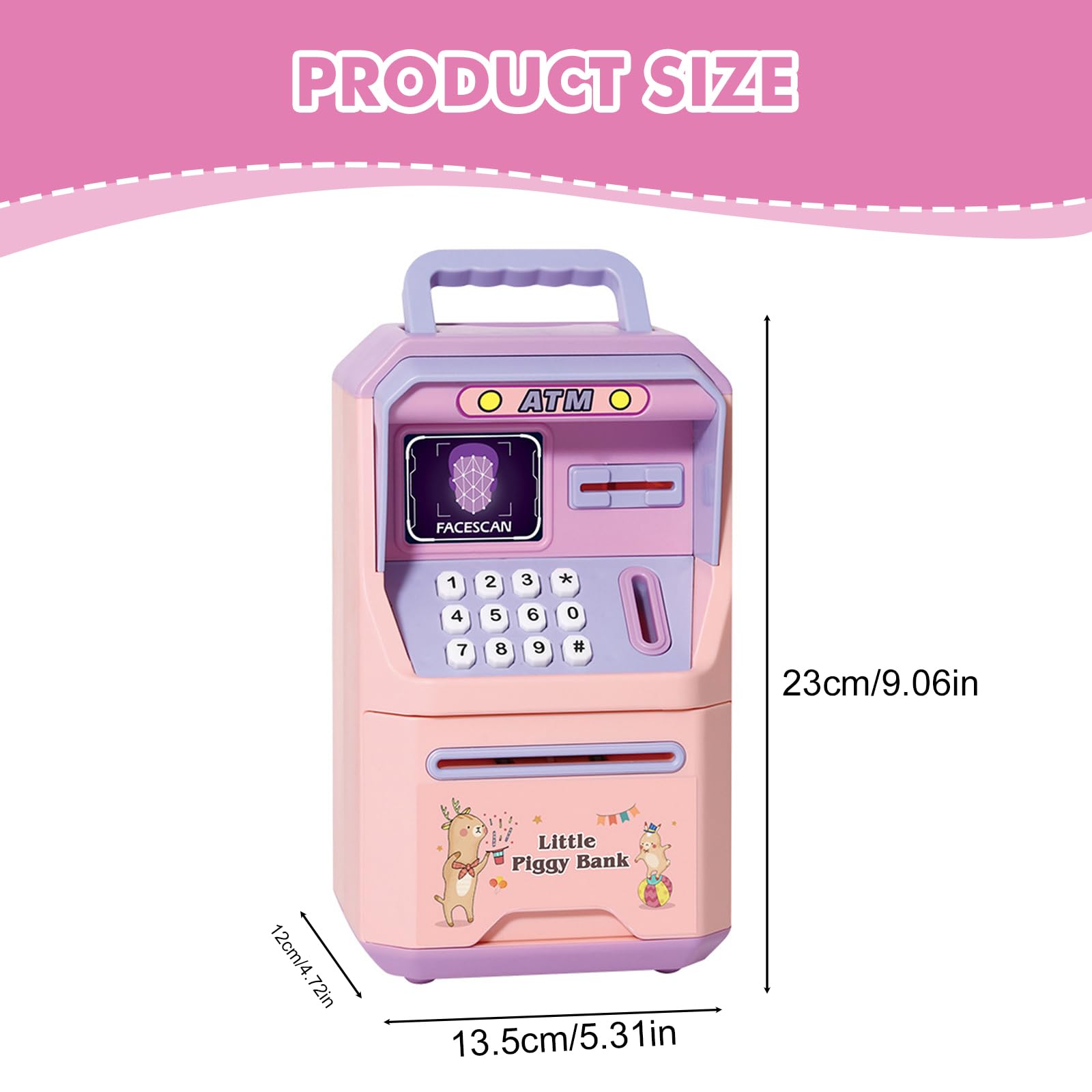 Salvadanaio Elettronico, Cassaforte Salvadanaio Elettronico con Codice, Mini Bancomat con Musica, ATM Digitale Automatico Regalo di Compleanno(Rosa)