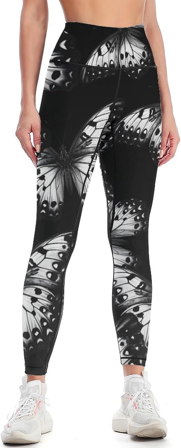 Black Butterfly Print Women’s Yoga Pants High Waisted Leggings Casual Sweatpants Workout Pants