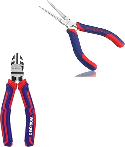 WORKPRO Alicates de punta de aguja de 6 pulgadas y cortadores de alambre WORKPRO de 6 pulgadas de acero CRV de alta resistencia