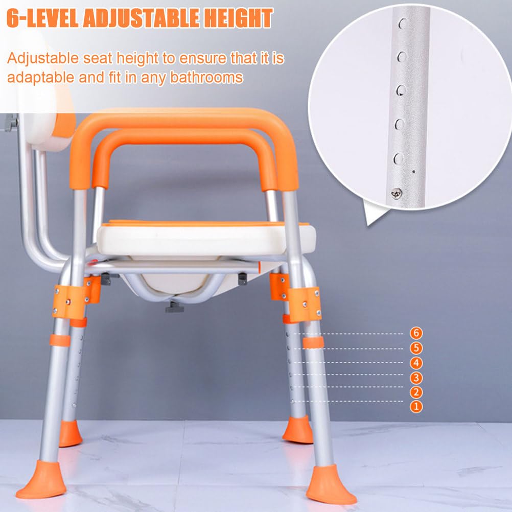 Silla de Ducha en Forma de U Banqueta Ajustable para bañera, Asiento de baño, Taburete de Ducha con Respaldo y reposabrazos, Ideal para Embarazadas y Personas Mayores,Naranja,Rubber Pads