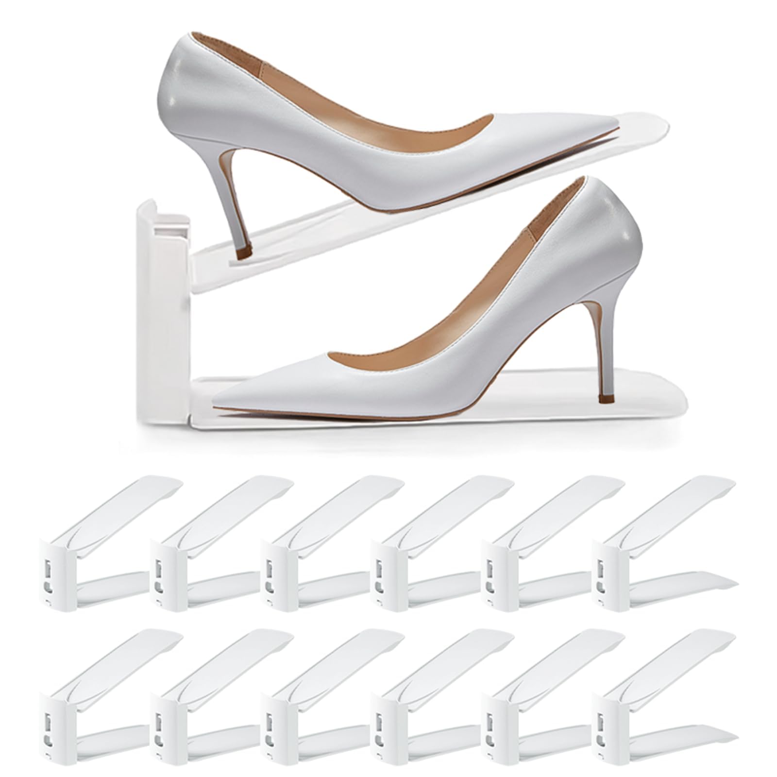 Azonee Shoe Slots Organizer 12 Pack, Shoe Stackers for a Pair Of Shoes, 4 Levels Adjustable Shoe Rack Double Layer Shoe Stack Sandals Holders, Shoe storage Shoe Space Savers 50%